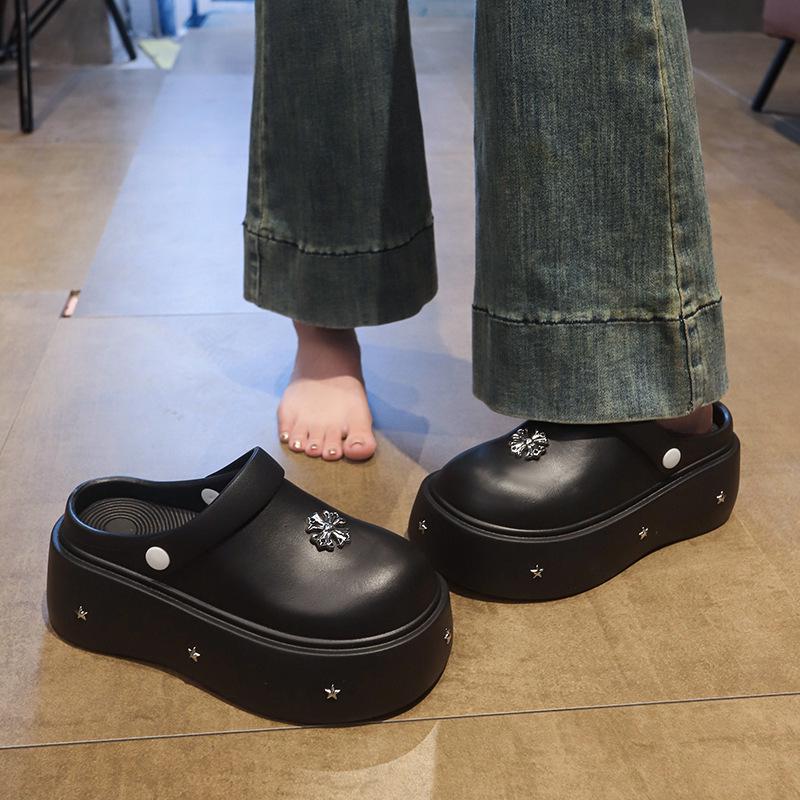 2025 Damen Niet Peep-Toe Dicksohlige Höhenvergrößernde Rutschfeste Mango Zehen Halbschuhe für Frühling/Sommer