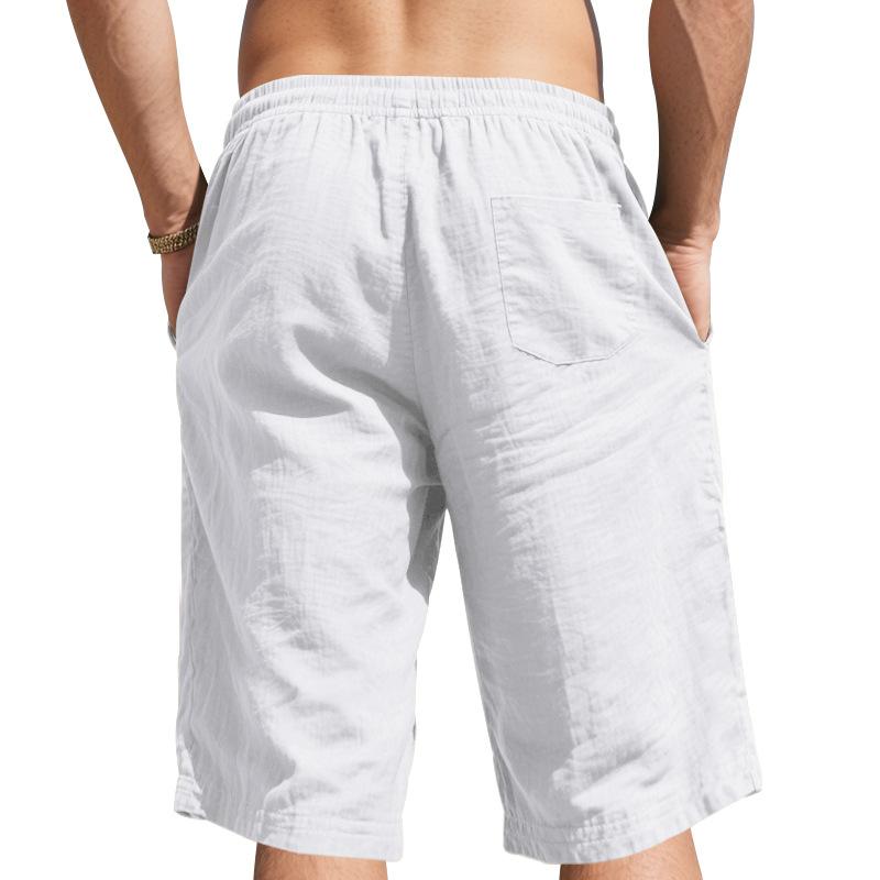 Summer Loose and Simple Solid Color Seven Quarter Pants Cotton and Linen Breathable Casual Sports Beach Men’s Shorts