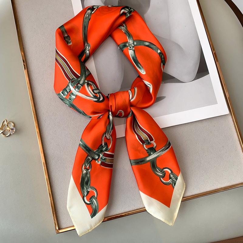 Korean Version of Spring and Autumn New Fashionable Small Square Scarf Women's Chain Decorative Scarf Shawl