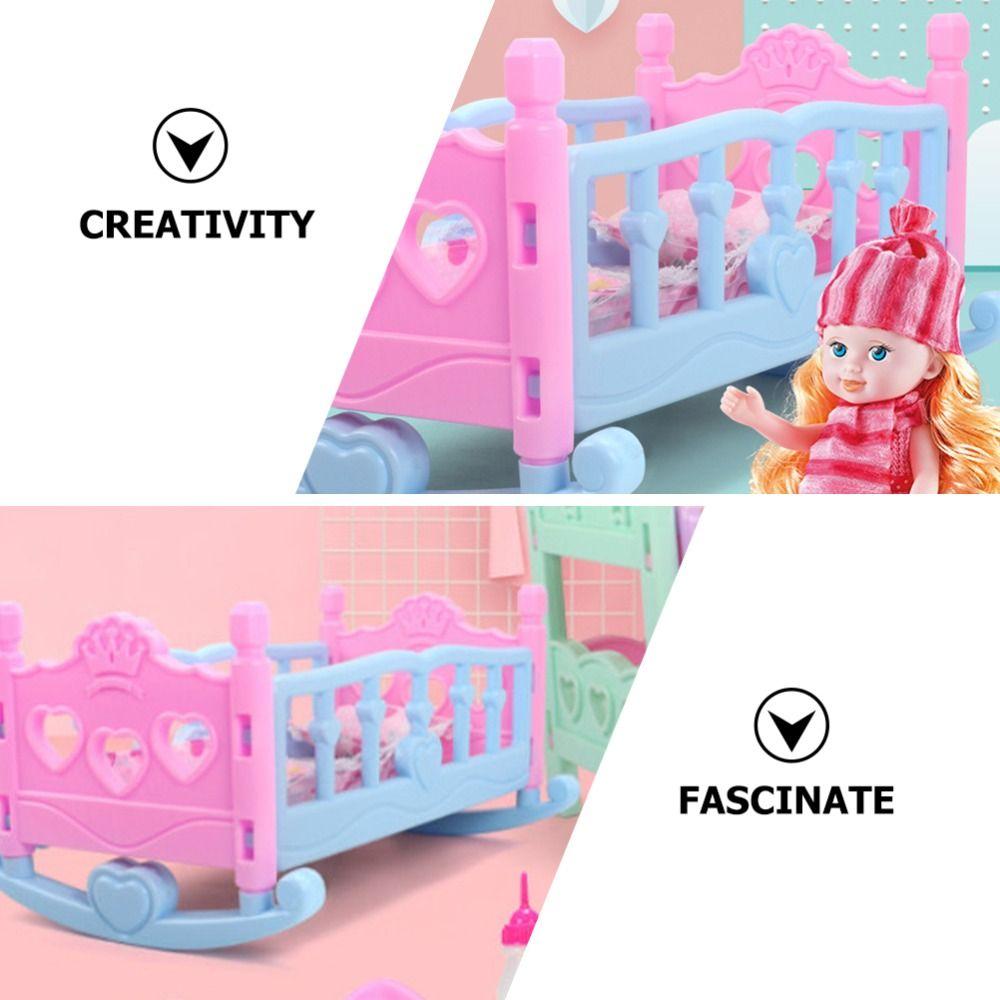 Pretend Play Baby Doll Rocking Bed Infant Carriage Doll Rocking Crib Baby Bed Cradle  Girls Gift