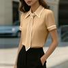 Womens Spring Tops Summer Shirts for Women Short Sleeve Office Blouse with Tie Womens Summer Tops Dressy Casual Style