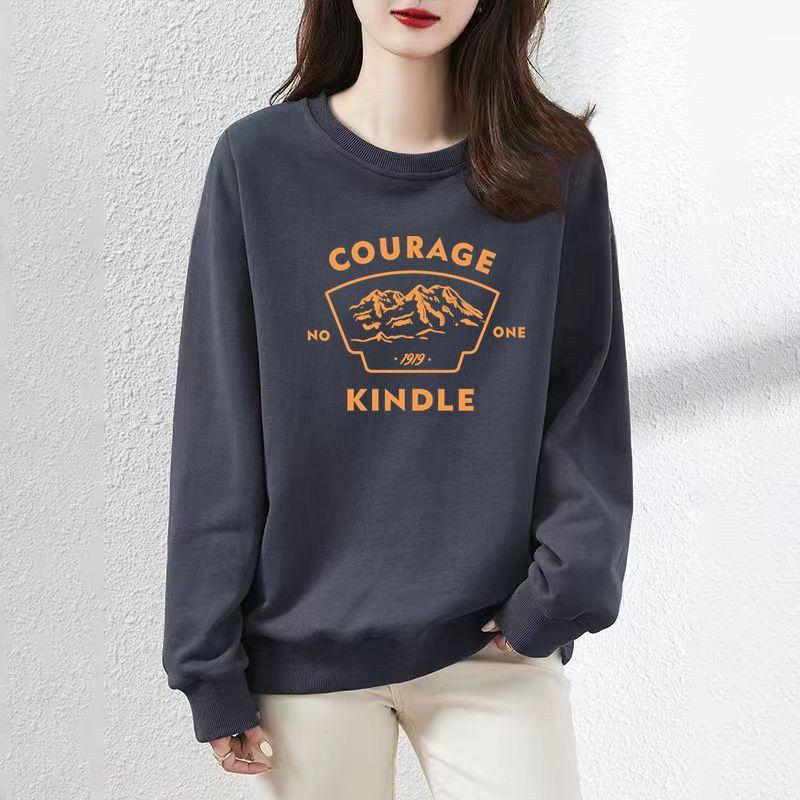 Simplicity Casual Autumn Winter Women O-Neck Letter Printing Korean Fashion Trend Versatile Loose Long Sleeve Sweatshirts Tops