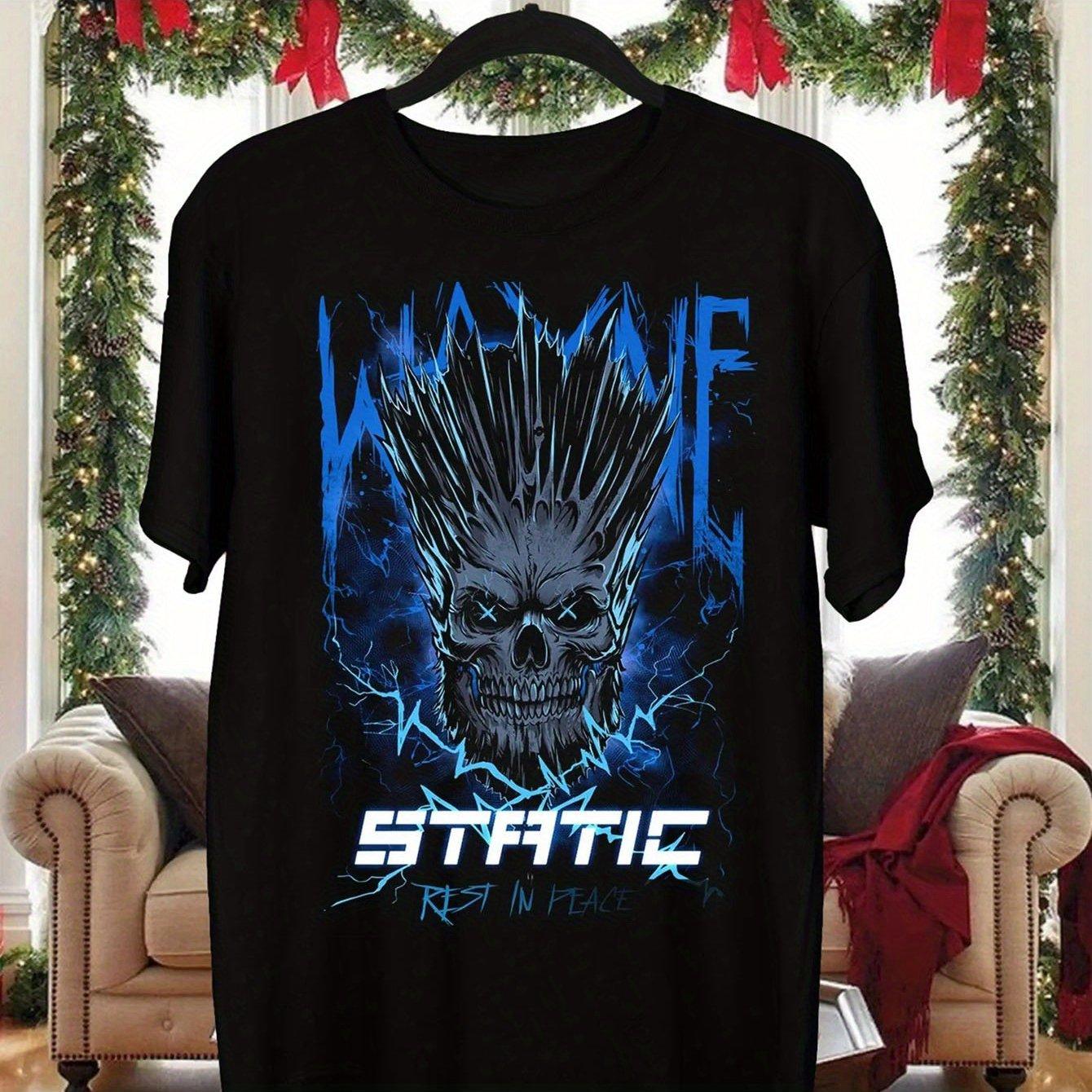 

Static X Band Graphic Print T-Shirt 100% Cotton Casual Crew Neck Regular Fit Slight Stretch Unisex Adult Tee Short Sleeve S