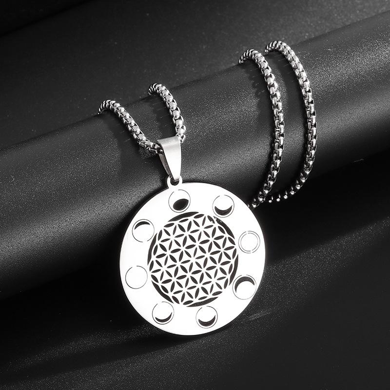 

Новый Простой Полый Цветок Жизни Мандала Фаза Луны Сакральная Геометрия Цепочка для Свитера Цветок Ожерелье Ювелирные Изделия