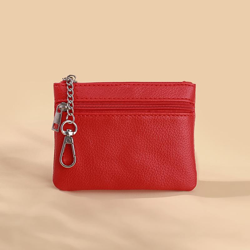 2024 Lychee Pattern Double Zipper Coin Purse, PU Solid Color Card Key Storage Bag - In Stock, Same Day Shipping