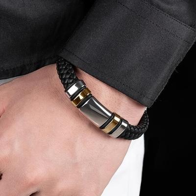 New Fashion Personality Trend Men's Cool Simple Leather Smooth 4-ring Bracelet