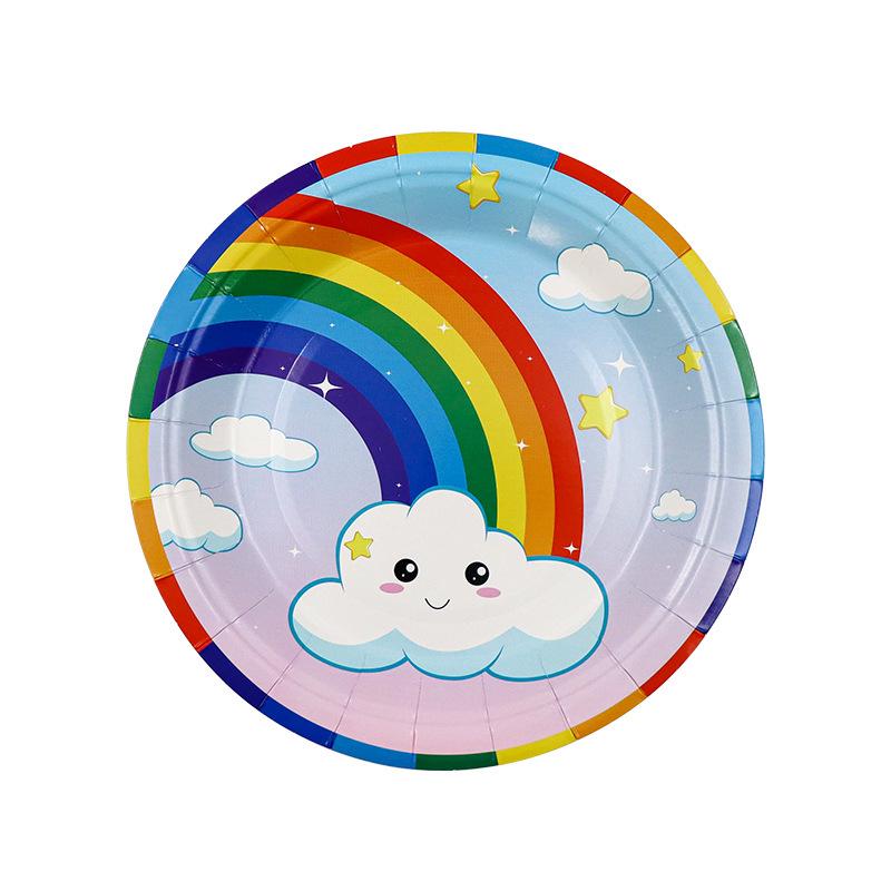 White Cloud Rainbow Disposable Party Set: Plates, Cups & Napkins for Kids' Birthdays