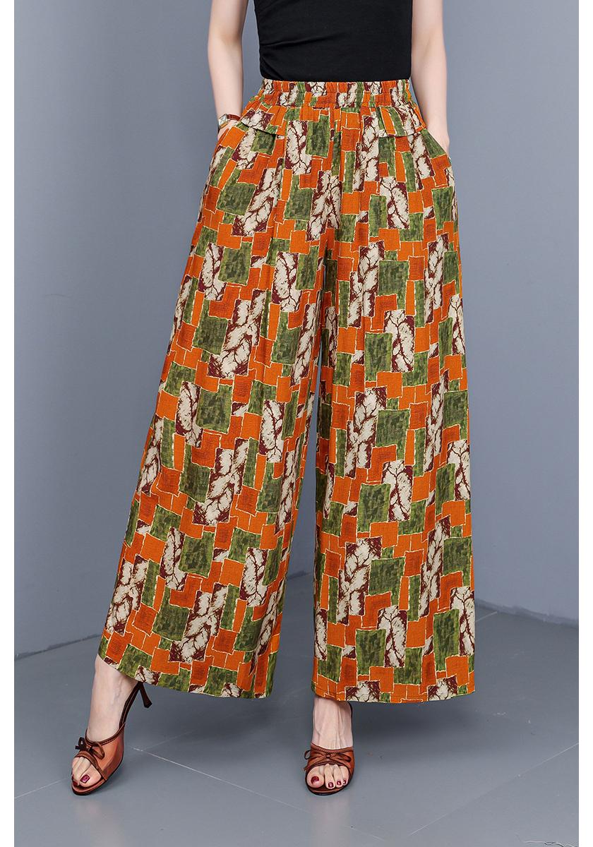 

2026 Summer Cotton Silk Wide-Leg Plus Size Casual Pants for Middle-Aged and Elderly Women 4XL for 90-105 kg