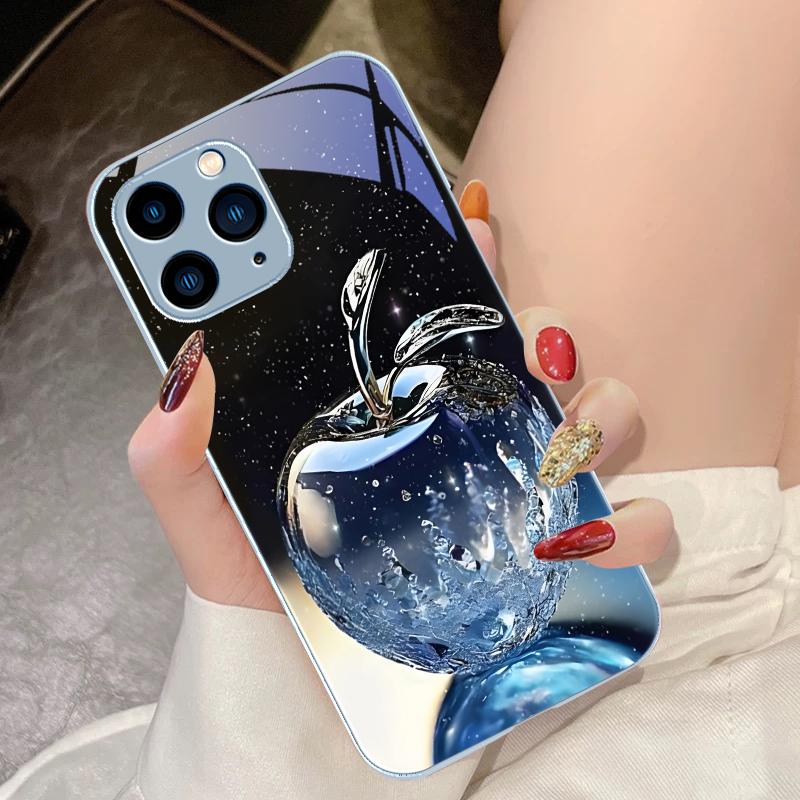 Transparente Kristall-Apfel-Hülle für iPhone 16 Pro Max 15 Pro 14 13 12 Mini 11 XS M Ax XR 7 8 Plu SE 2022 Hülle aus gehärtetem Glas