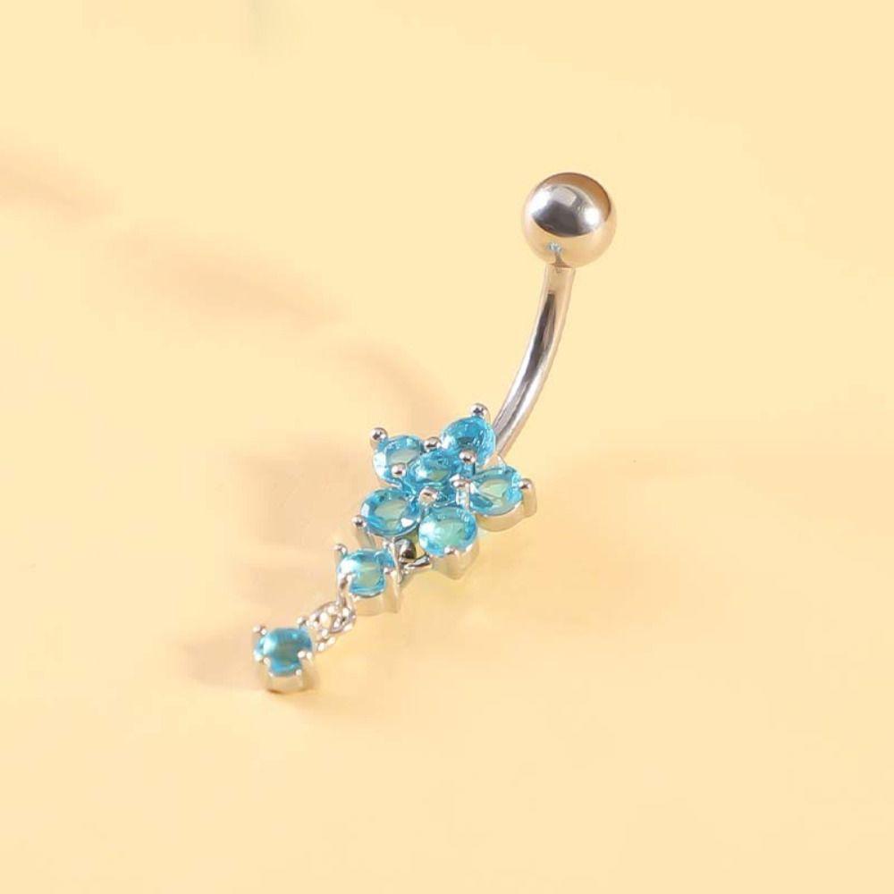 Stainless Steel Zircon Navel Ring Colorful Piercing Flower Pendants Belly Button Ring Rhinestone Punk Body Piercing Jewelry