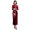 2025 Velvet Rhinestone Embroidered Cheongsam with Slim Fit and Three-Quarter Sleeves