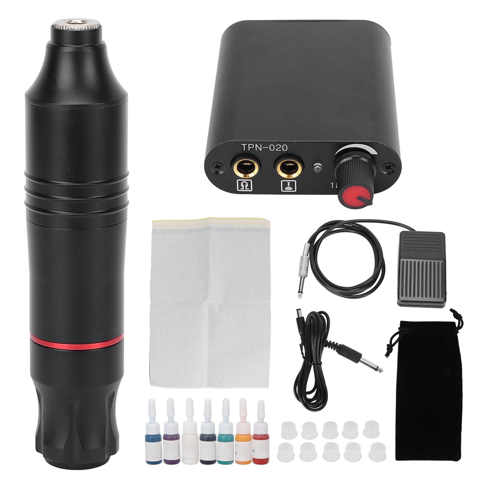 

Полный комплект тату-машинки, профессиональный комплект тату-ручки, блок питания, ножная педаль с чернилами, вилка 90‑265 В, штекер US EU Plug чёрный