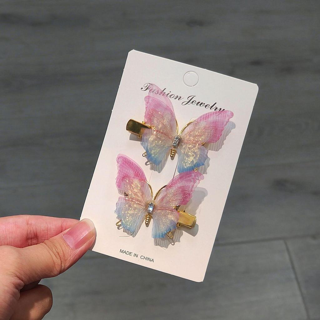 Gradient Butterfly Hairpin for Children - Cute Mesh and Alloy Duckbill Clip, Perfect for Hanfu and Fairy Styles