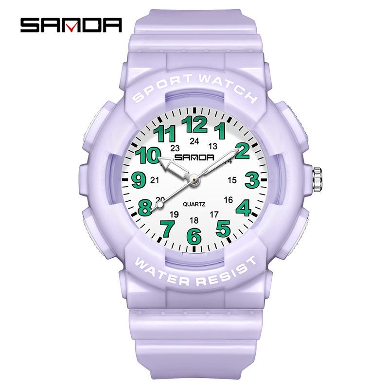 Sanda Luminous Waterproof Quartz Watch: Korean Style, Easy-Read Numbers, Unisex, Silent Wristwatch for Exams.