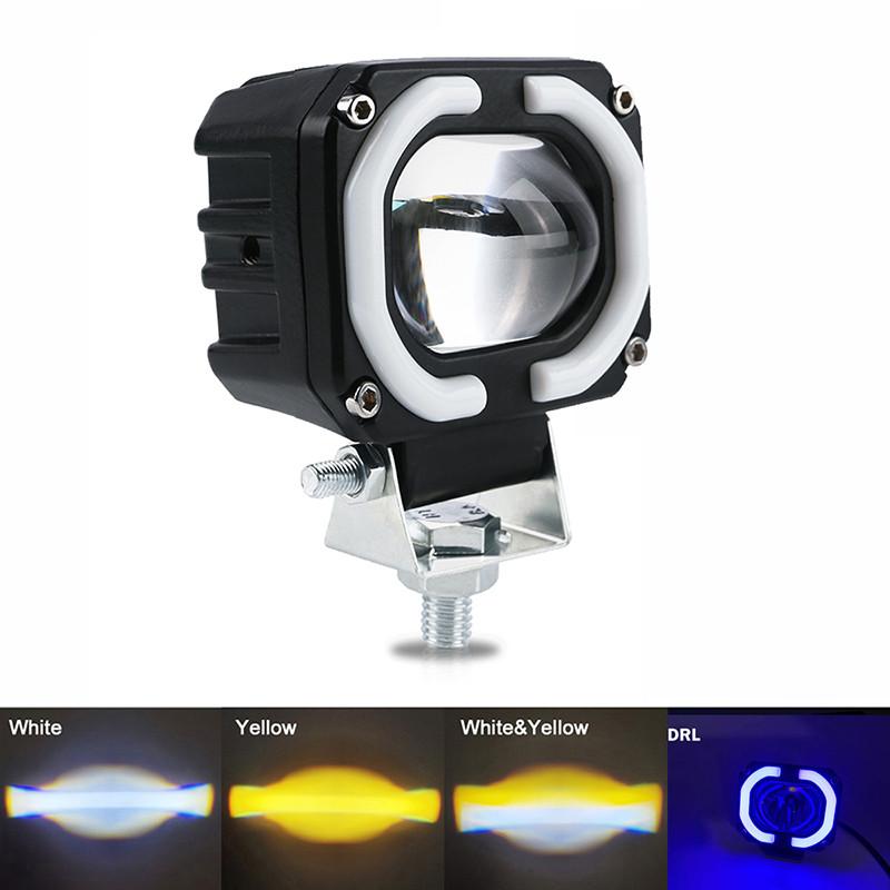 Moto Angel Eyes Driving Lamps Spotlights 3 Build-in Mode Motorcycle Universal Headlight Auxiliary LED Running Lamp