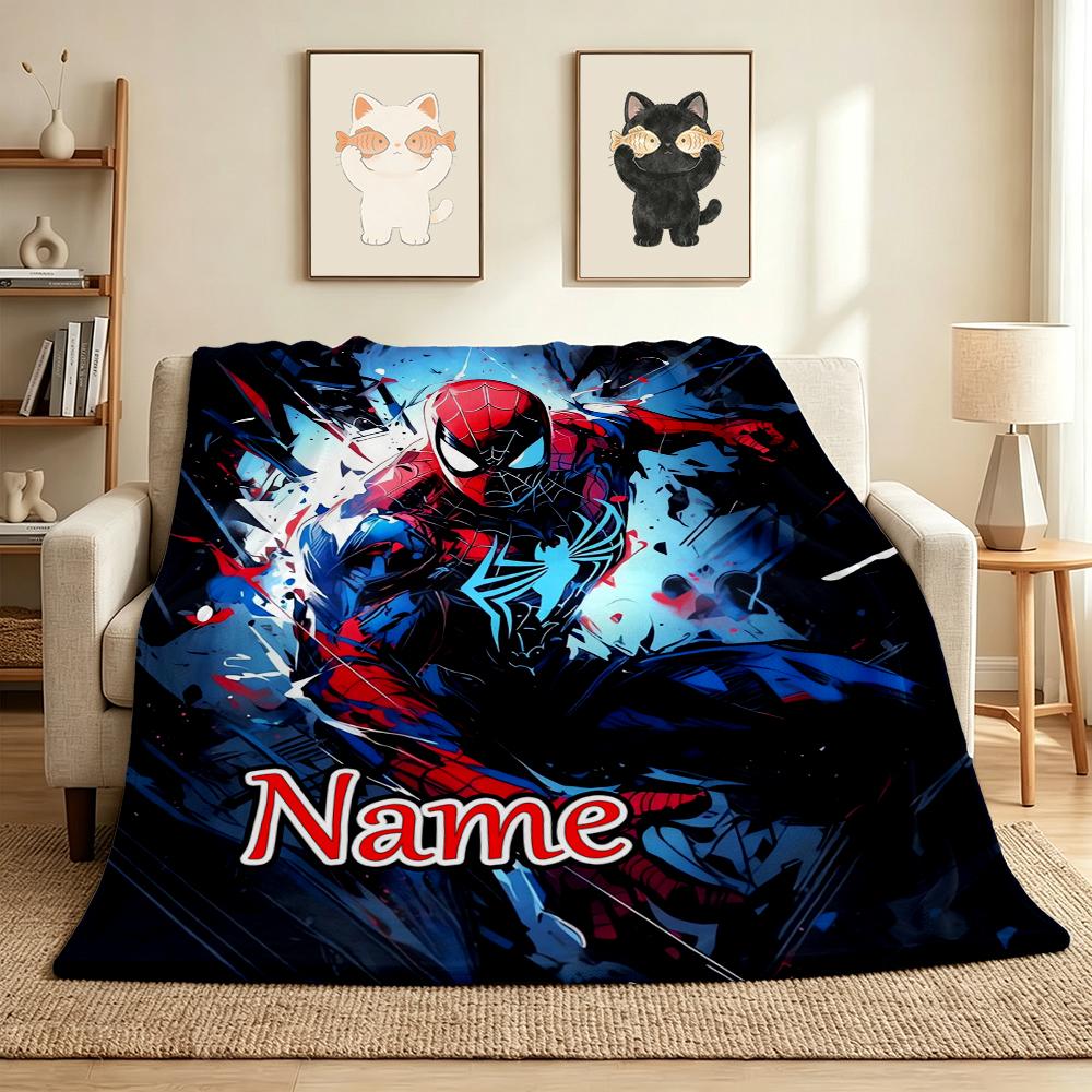 Custom Name Spider-Man Suit Flannel Blanket Throw Blanket Soft Warm Sofa Bed Decor Unique Gift