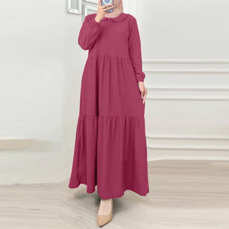 

Muslim Women s Sweet Puff Sleeve Dress with Lotus Leaf Skirt XXL фуксія