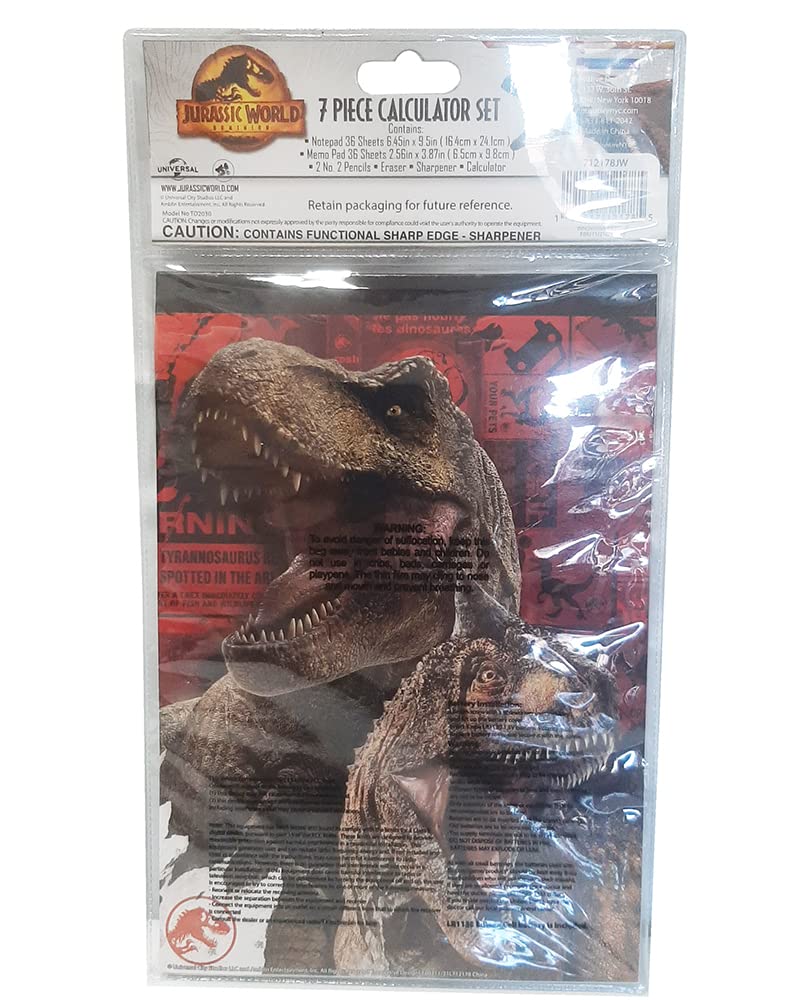 Jurassic World Calculator School Supplies Set Set for Back To School - 7-Piece