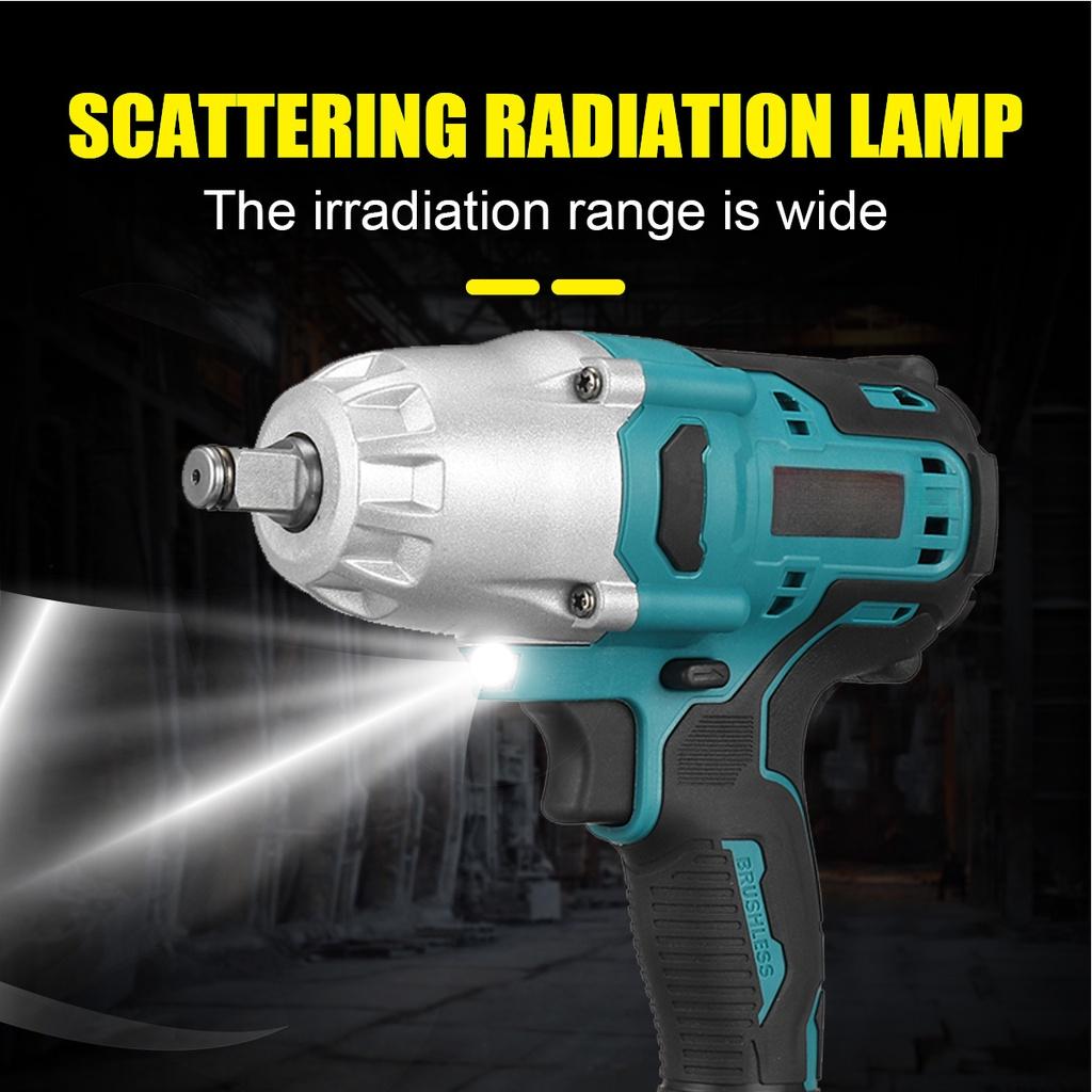 800N.m High Torque Cordless Brushless Electric Impact Wrench 1/2 Inch Power Tools with 2pcs 3.0AH Rechargeable Battery New