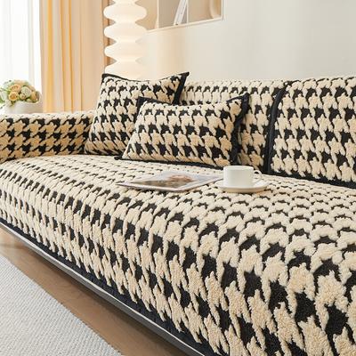 Houndstooth Sofa Cushion Winter Thickened Fleece Cushion New Non-Slip Leather Sofa Cover Cover Cloth Cushion