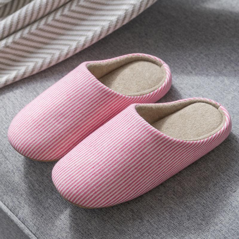 Japanese-style household soft sole non-slip silent wooden floor cotton slippers couple silent plus size home shoes