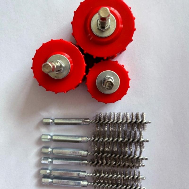 9Piece/set Copper Tube Cleaning Toolkit with Comfortable Grip Handle for Power Drills Pipe Maintenance and Household Use