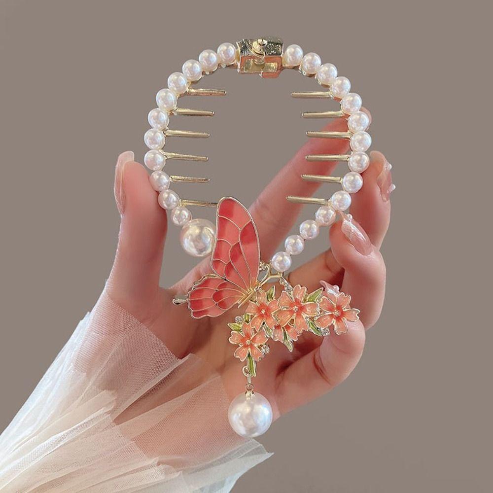 Flower Women Hair Claw Butterfly Pearl Hair Clip Hair Bun Fixed Clip Korean Style Ponytail Buckle