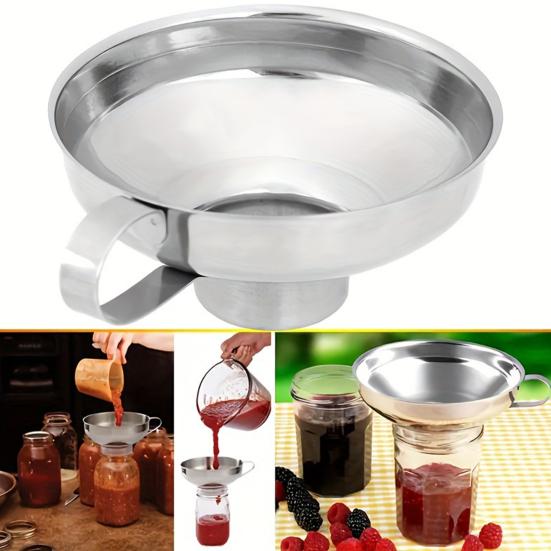 Wide Mouth Funnel with Handles Stainless Steel Kitchen Funnel Cup Jam Salad Dressing Hoppers Filter for Oil Coffee Wine Water