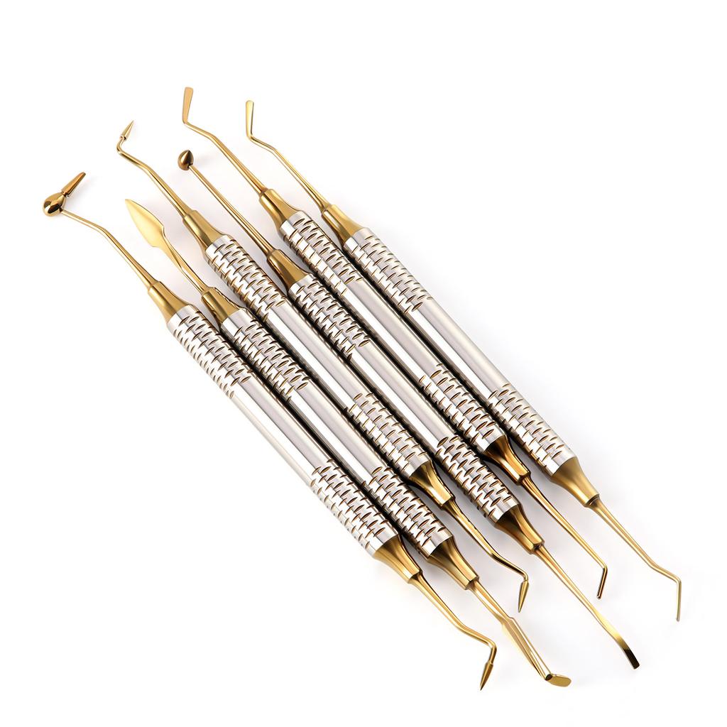 6Pcs Dental Filling Spatula Stainless Steel Titanium Plating Thick Handle Resin Filling Repair Tools