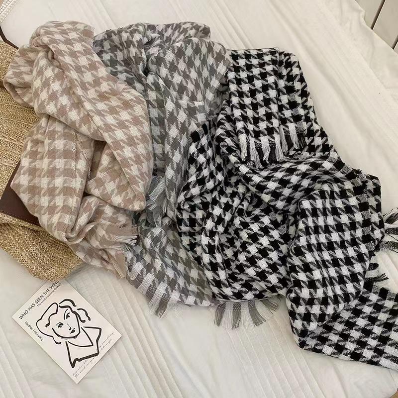 Versatile Thousand Birds Scarf Imitation Cashmere Scarf Autumn and Winter Women's Premium Sense Warm Tassel Plaid Shawl Light Luxury