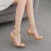 2025 Gold 12cm High Heel Socialite Wrap Sandals with Wine Glass Heel Design for Mature Women