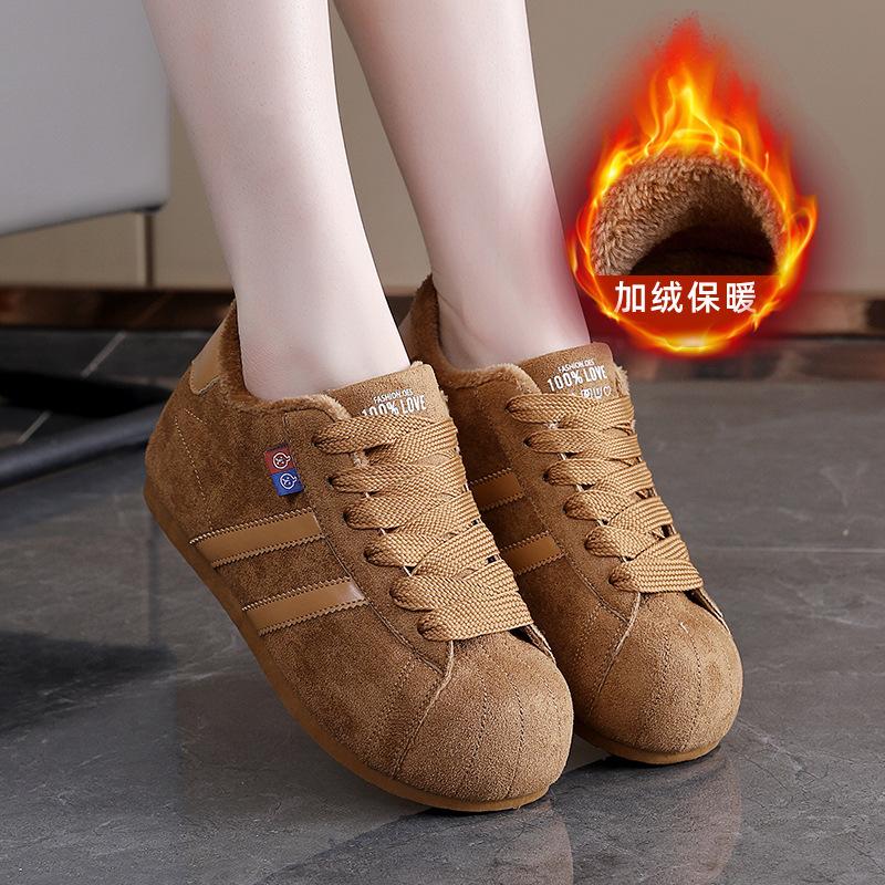 Winter Round Toe Velvet Flat Shoes Red Fashionable Women's Casual Sneakers Retro Lace Up Frosted Board Shoes zapatillas de mujer