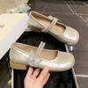 2025 Spring New Fairy Wind Round Head Rhinestone Bow Single Shoes Women's Korean Version Shallow Mouth Mary Jane with Skirt Women's Shoes