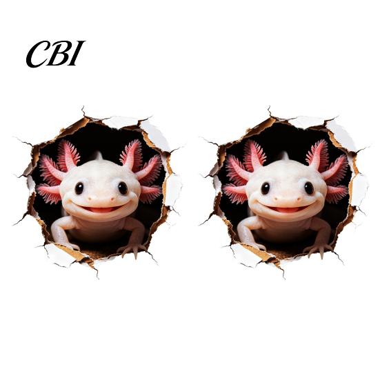 Axolotl Wall Decals 3D Sticker, Realistic Hole Cute Animal Self Adhesive Modern Home Interior Decor Waterproof PVC Decal for Living Room Bedroom