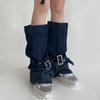 Harajuku Cargo Leg Warmers with Adjustable Buckle Strap Pocket for Women Punk Denims Baggy Foot Covers Footless Socks