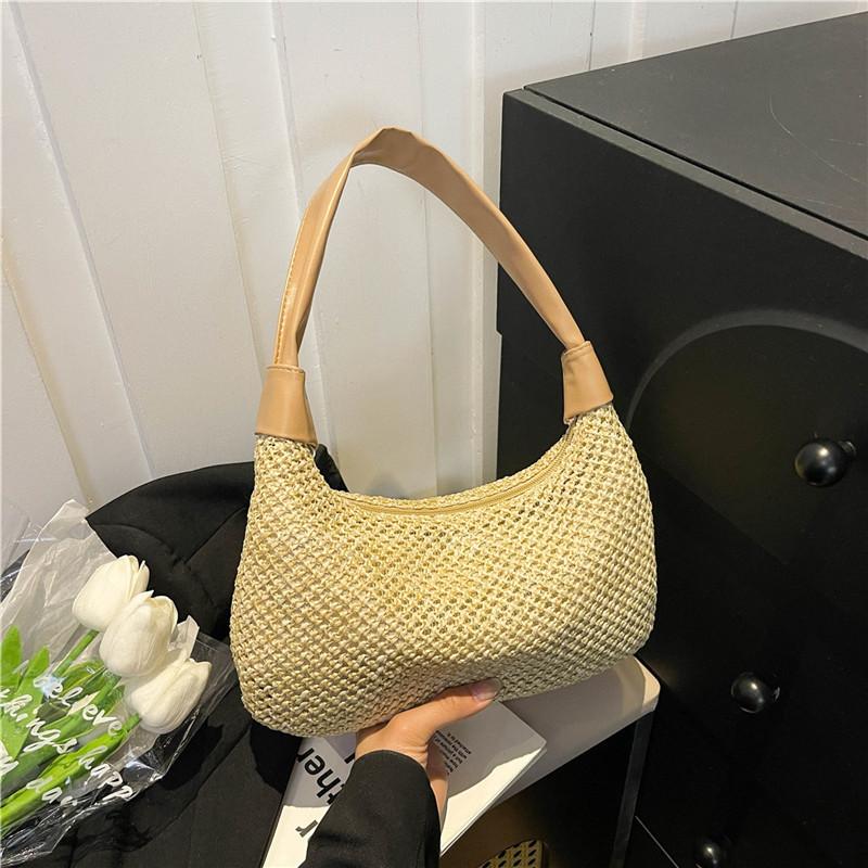 

Трендовая плетеная сумка женская 2025 новая повседневная соломенная сумка через плечо Мори пляжная инс сумка-тоут сумка под мышкой хаки