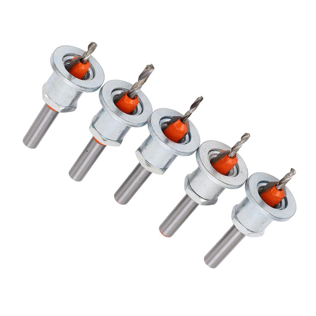 5Pcs Adjustable Depth Countersunk Bit Alloy Steel Silver Limit Taper Hole Drill for Woodworking Countersunk Bit Stopper