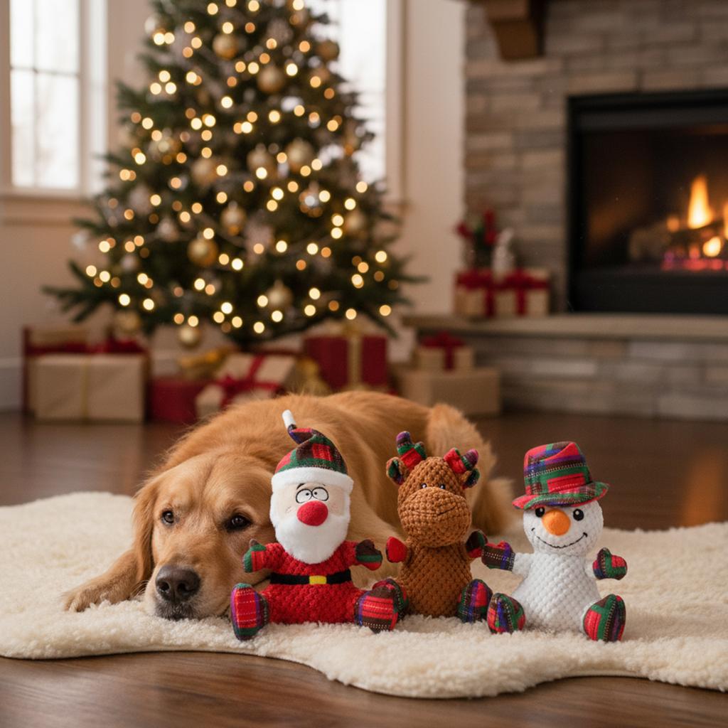 1/3pcs Dog Squeaky Toys Soft Christmas Plush Dolls Stuffed Toy Chew Resistant for Large Medium Small Breeds Indoor Outdoor Play