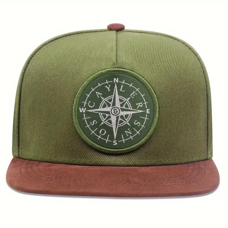 2 Stück Stickerei Flat Brim Hut Hip Hop Kappe Entenzungenkappe Mode Lässige Baseballkappe Scheibenkompass Anhänger Halskette Set Männer Frauen Sport Sonnenhut