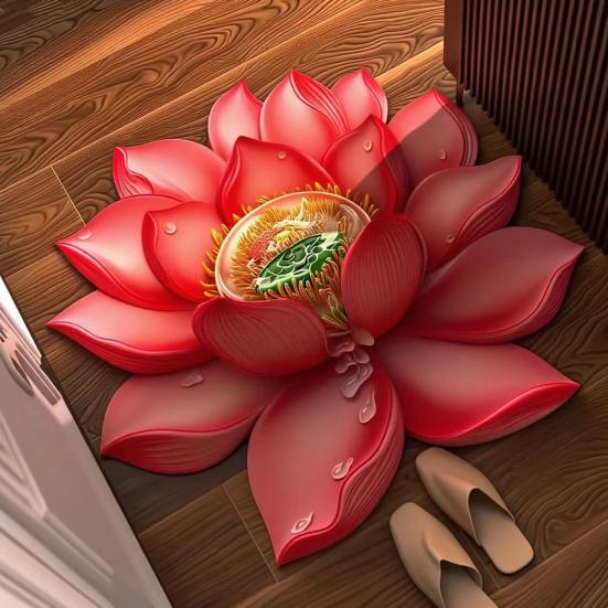 Bodenmatte 3D Blumendesign Rutschfest Wasserdicht Abriebfest Bodenteppich Knieend Yoga Meditationskissen