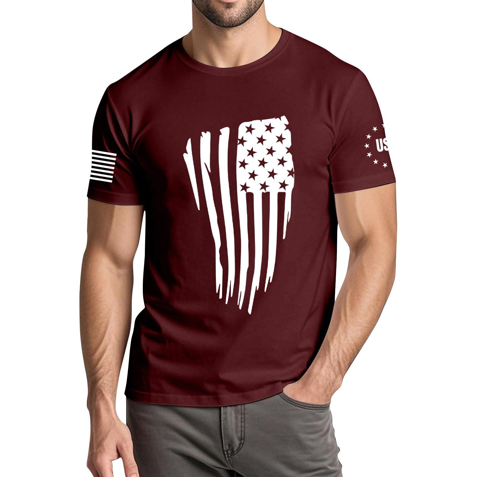 

Мужская модная повседневная футболка с круглым вырезом и коротким рукавом с принтом «День независимости» XL винный