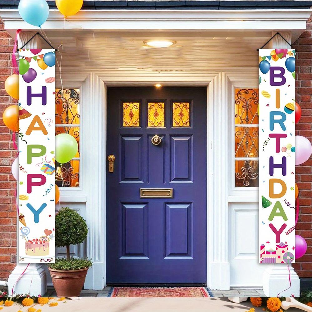 2D flat banner, 1 pair, colorful happy birthday porch sign banner, polyester, cheerful ribbon birthday party decoration background suitable for indoor