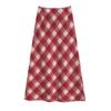 Plus Size Retro Red Plaid Woolen High Waist Slimming Mid-Length Skirt for Autumn/Winter.