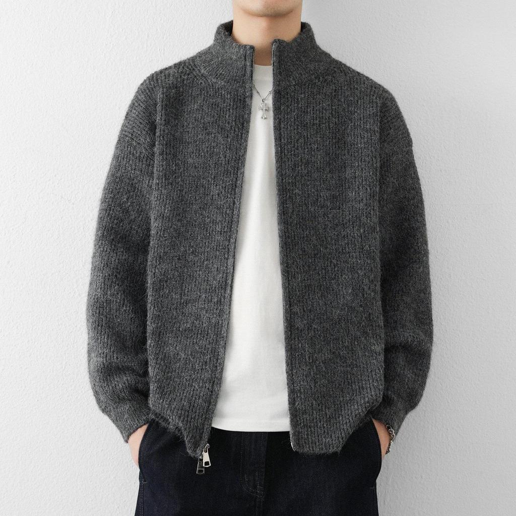 Herren Strickjacke mit lockerem Strickmuster aus Wolle - Stehkragen, Lässiger Stil für Frühling & Herbst 2025