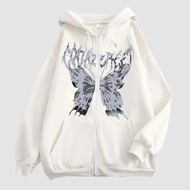 

Fashion Cute Skull Butterfly Print Loose Comfortable Zipper Hoodie Fall Winter Casual Fleece Men Women Fashion Sports Sweatshirt S