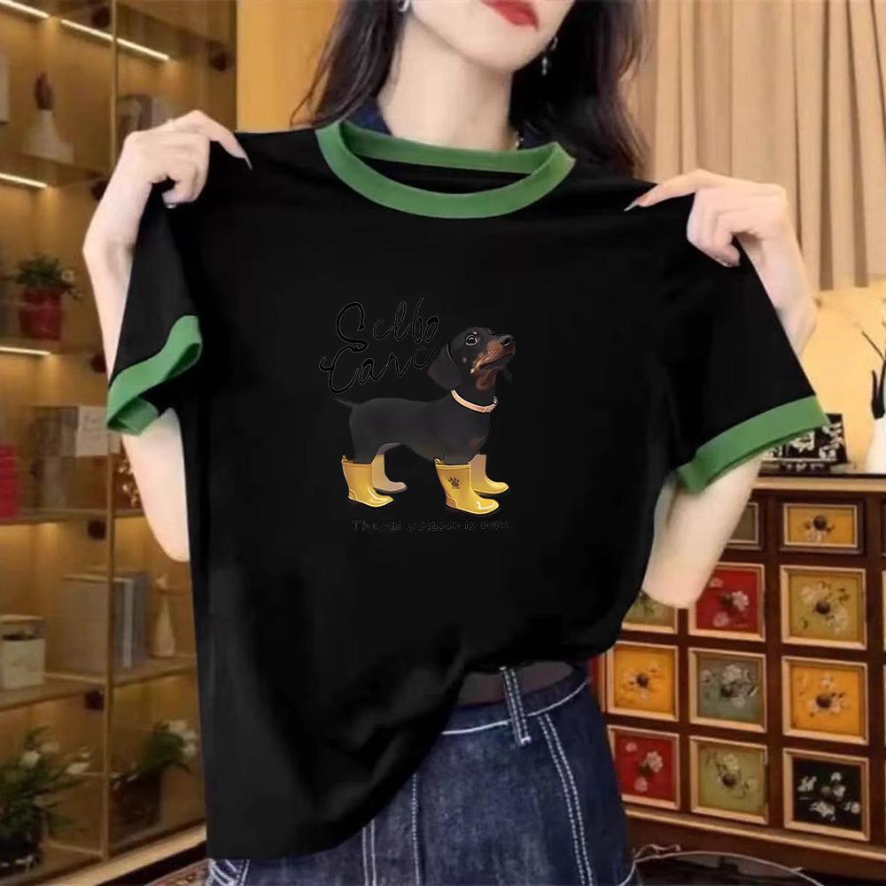 Summer new American dog letter printing design short-sleeved T-shirt women's niche versatile color matching T-shirt