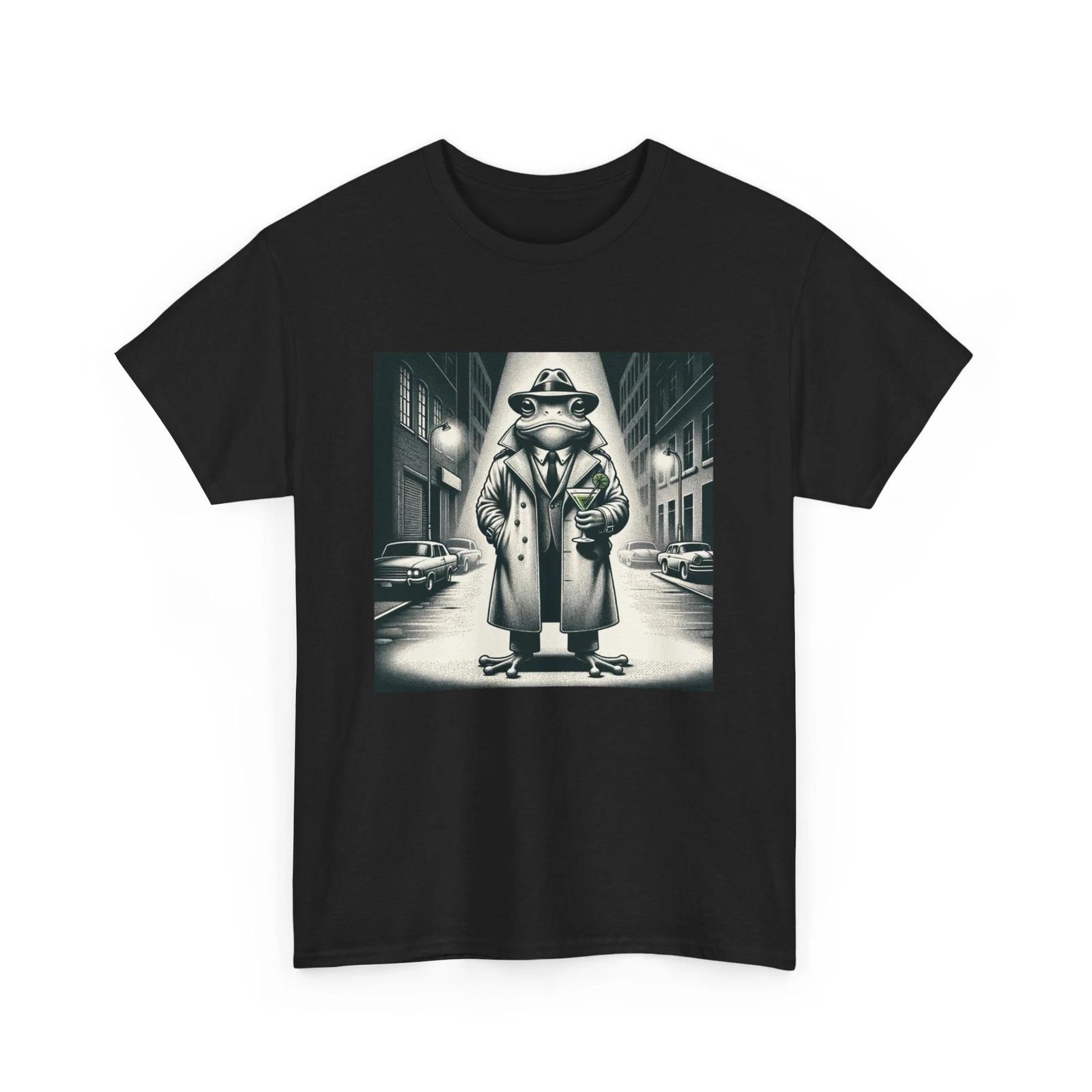 Unisex Adult T Shirt Vintage Style Frog Secret Agent in Trench Coat Animal Tee 3XL