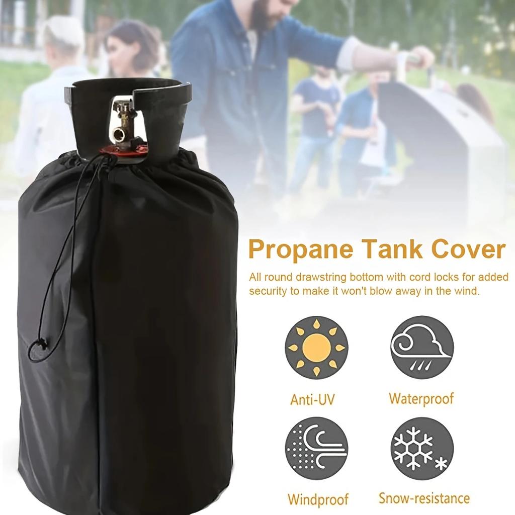1pc Propane Gas Tank Cover, 210D Black Oxford Cloth Propane Tank Cover, Outdoor Waterproof Dustproof Gas Bottles Cover, Camping