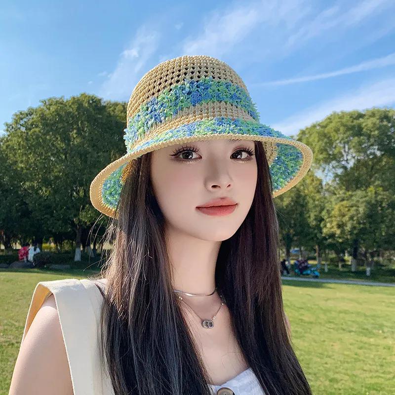 

WTEMPO Breathable Hollow-out Sun Hats Wide Brim Foldable Large Hats Retro Elegant Summer Beach Travel Hats 1pc зелёный