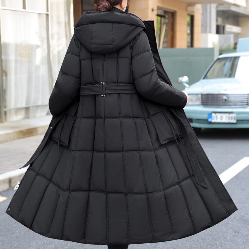 Fashion Woman Winter Long Coats Hooded Thick Warm Casual Winter Jacket Women's Parkas With Belt
